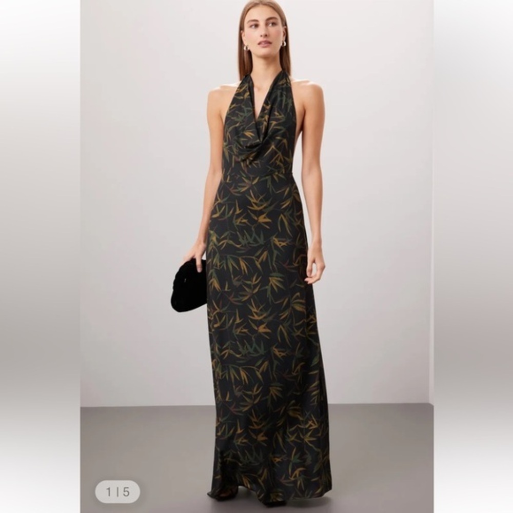 WeWoreWhat Black mult vintage leaves cowl halter dress Size XXS
